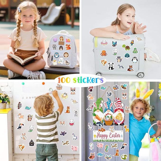 RINOLY 100 PCS Water Bottle Stickers for Kids,Waterproof Vinyl Animal Stickers for Kids,Skateboard,Laptop Stickers for Girls Boys Classroom Prizes | Vinyl Stickers Girls Boys 3-8,Back to School,Classroom Prizes,Party Favors,Christmas Stocking Stuffers,...