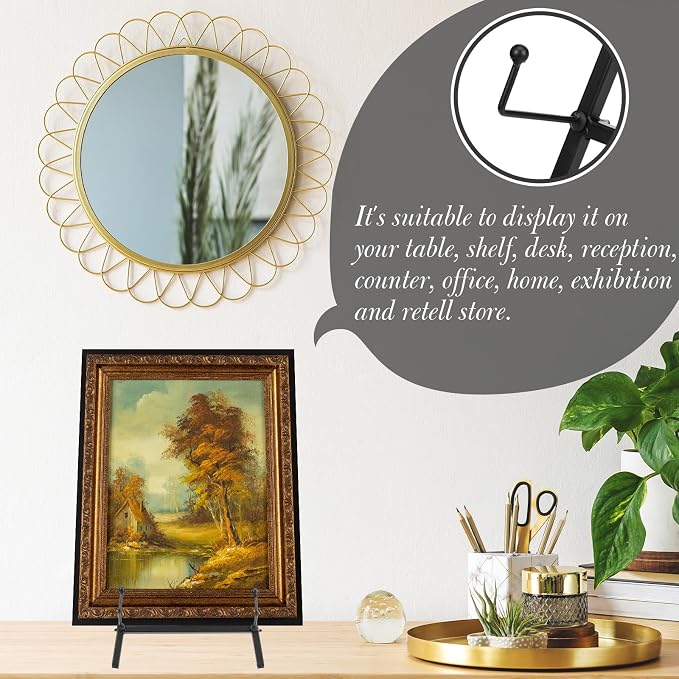 Leinuosen 2 Pcs Metal Easel Stand 16.5" H x 8.7" W x 4.3" D Table Top Easel Stand for Display Tripod Art Picture Mirror Modern Plate Holder for Display Book Photo Wedding Sign (Black)
