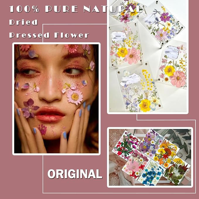 MIKIYA 150Pcs Dried Pressed Flowers for Resin, Assorted Real Natural Bulk Dry Floral Leaves for DIY Art Crafts, Epoxy Molds, Jewelry, Soap, Candle Making, Nails Decors