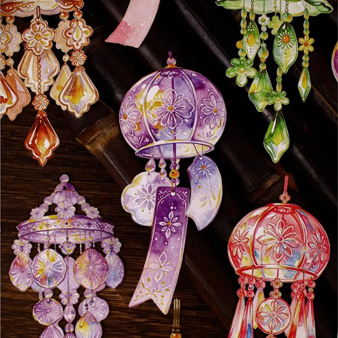 Doukado 60 Pcs Japanese Wind Chime Stickers, Cardstock Windbell Decals Set