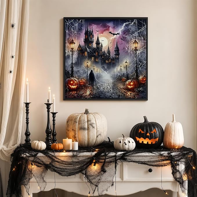 5D Halloween Haunted House Diamond Painting Kits for Adults 13.7x13.7 Inch