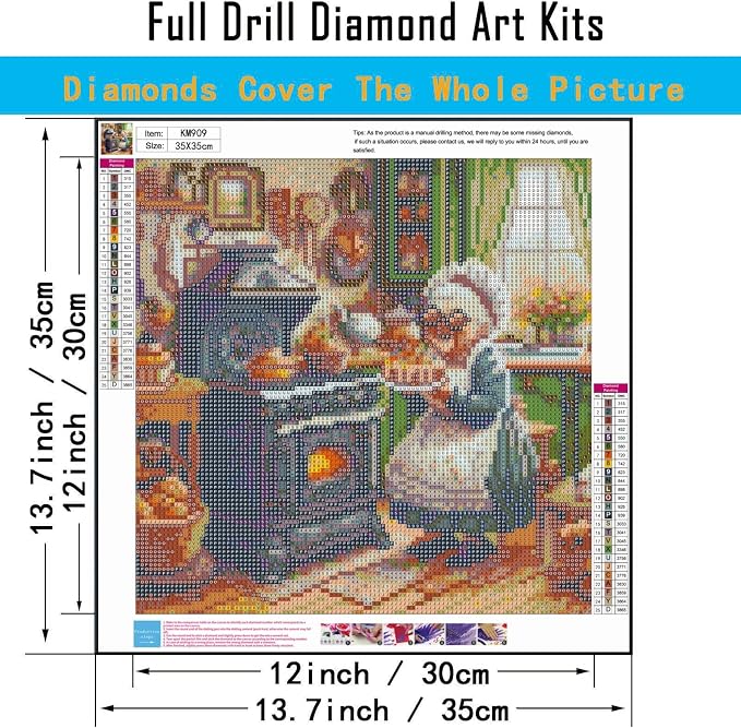 5D Grandma Baking Cake Diamond Art kits for Adults Beginners 13.7x 13.7Inch | Kitchen Scene Diamond Painting Kits DIY Full Round Drill Paint by Diamonds Dot Gem Art for Adults, Home Wall Decor