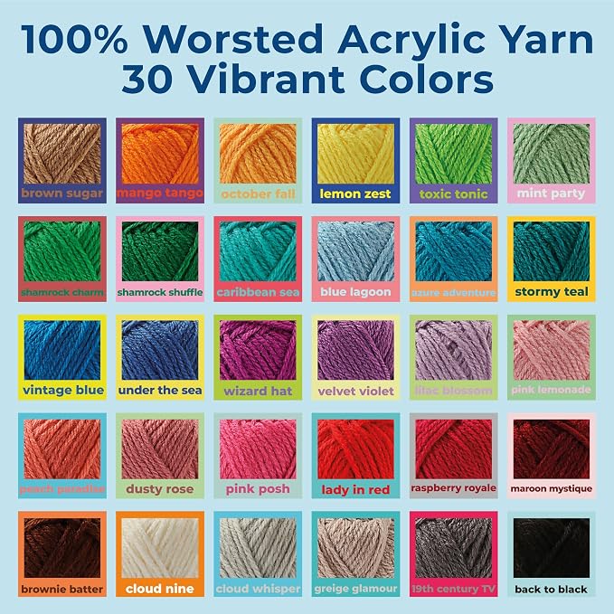 CRAFTWIZ 100% Acrylic Yarn for Crocheting and Knitting - 30x20g Skeins of #4 Worsted Weight, 1200 Yards of Soft Yarn, Perfect for Amigurumi and Other Small Crafts Projects