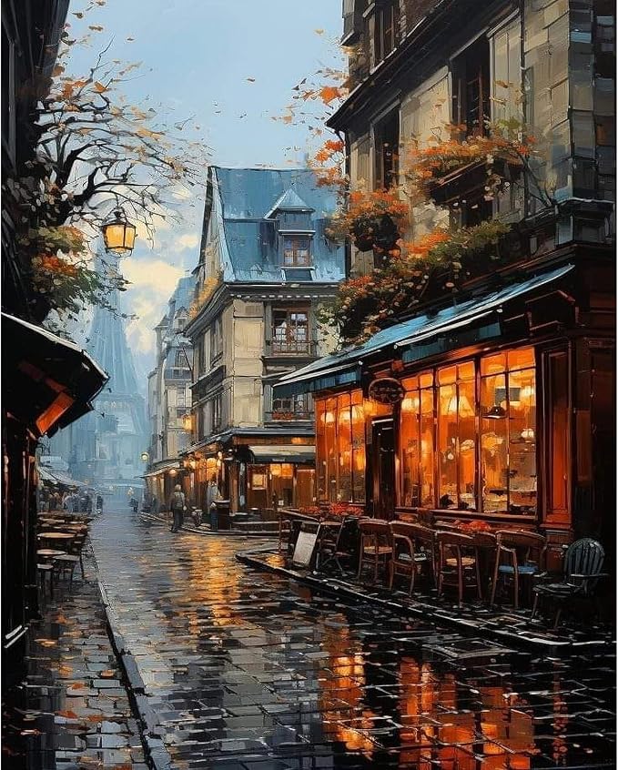 PRASIO Paint by Numbers Kit for Adults Beginner, Street View Adult Paint by Number Kits on Canvas, DIY Acrylic Watercolor Oil Paint by Number for Adults for Home Decor Gift 16x20 Inch