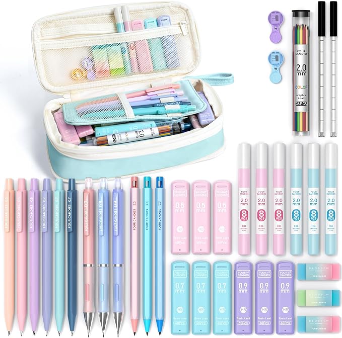 Four Candies 36PCS Mechanical Pencil Set with 624 Lead Refills (Blue)