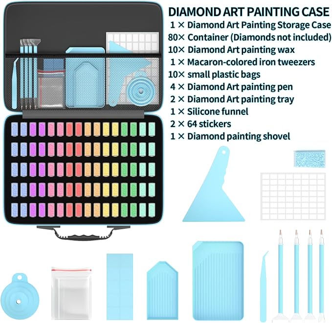 Diamond Painting Storage Containers Art Kits for Adults, 80 Slots Portable Bead Storage Boxes for Diamond Painting Accessories and Tools