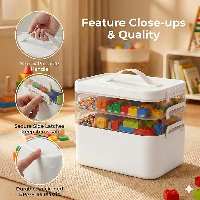 3-Tier Art Supply Storage Organizer with Adjustable Dividers