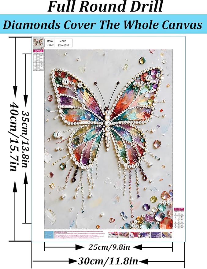 VCLKDIY Butterfly Diamond Art Pearl Painting Kits for Adults, 3D Special Shape Pearl Diamond Art Kits for Adults Beginners, DIY Plastic Pearl Painting Gem Crafts for Home Wall Decor 11.8x15.7 Inch