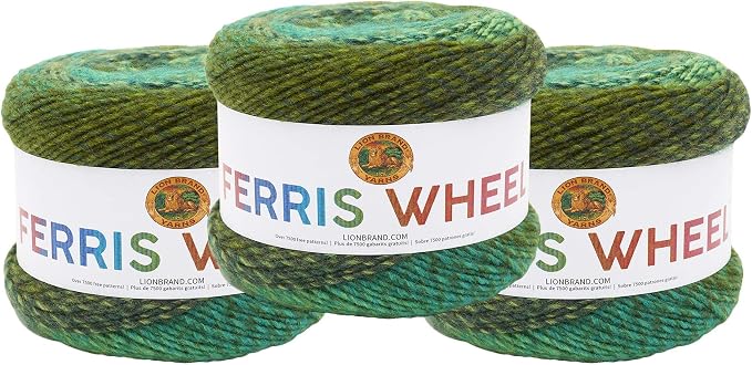Lion Brand Yarn, Ferris Wheel Crochet Yarn, Evergreen, Multicolor, 3 Pack