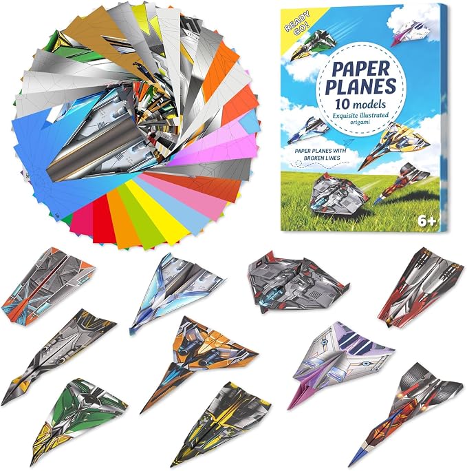 AluAbi Paper Airplane Origami Kit 60 Sheets Book & Video for Kids 6-12