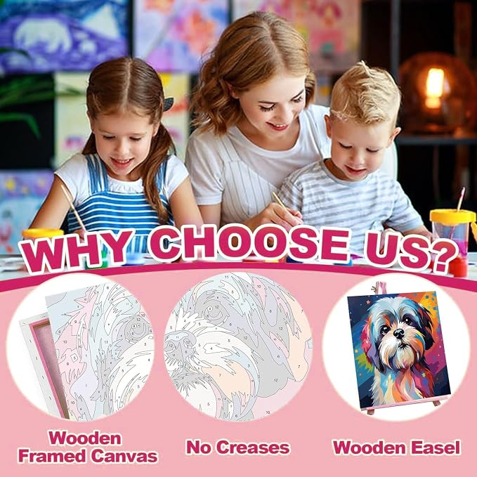 cviokrdu 4 Pack Paint by Numbers Kit for Kids with Frame - Wooden Easel, Animal Paint by Numbers for Kids Ages 4 8 12, Easy Animals Acrylic Oil Painting Kits for Home Wall Decoration 8x8 inch