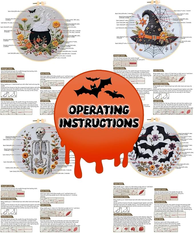 YOUDRN Halloween Embroidery Kit, Halloween Pot Cross Stitch Kit
