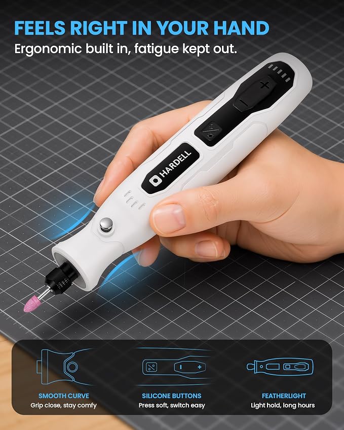 HARDELL Cordless Rotary Tool kit, 5-Speed 70pc Kit for Sanding & Engraving | 5000-18000RPM, LED Light, USB-C Fast Charge, Stall-Free Torque, for Polishing Jewelry, Resin, Wood, Plastic & DIY Crafts