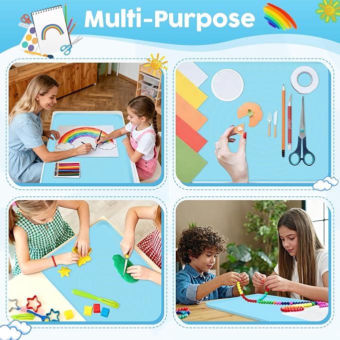 Large Silicone Mat for Crafts, 24"X19.7" Art Mat with Raised Edges for Clay, Resin, Slime, Jewelry-Making Table Protection Heat-Resistant Paint Mats, blue