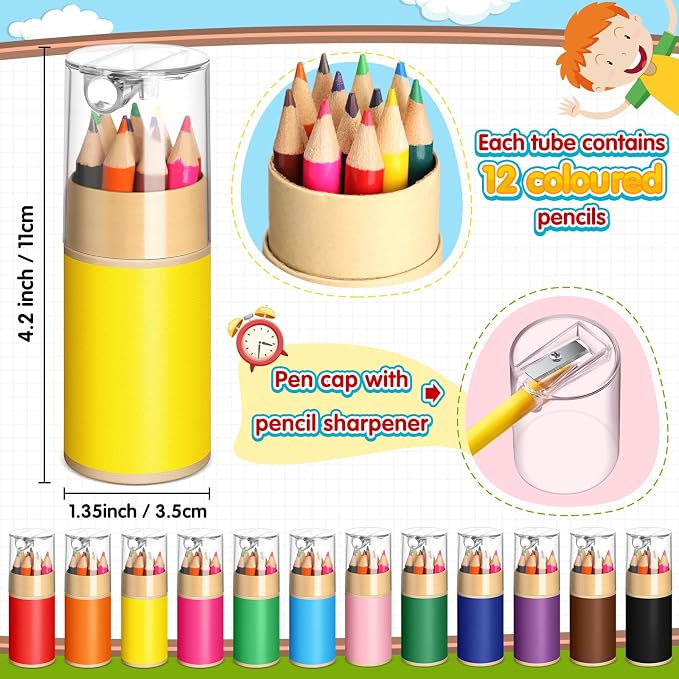12 Sets Mini Drawing Colored Pencils Bulk with Sharpener, 3.5" Small 12 Colors Portable Travel Pencil Set for Easter Graduation Party Favors Supplies