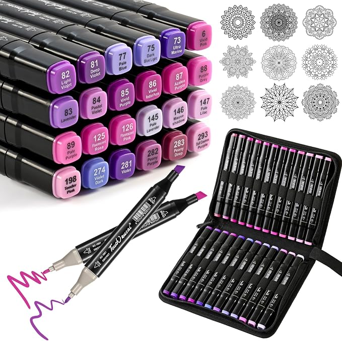 Purple Colors Alcohol Markers Set,24 Color Dual Tips Art Markers,Markers Pens for Artist Adults Coloring Illustration Painting DIY Crafts Making Art Supplies