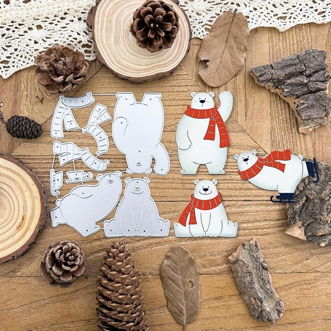 Lapoo Festivals Metal Cutting Die for Scrapbooking - Christmas Cut Stencils for DIY Scrapbook Photo Album Decorative Paper Card, Card Making Supplies, Embossing (Three Polar Bears 4.9 x 4 in)