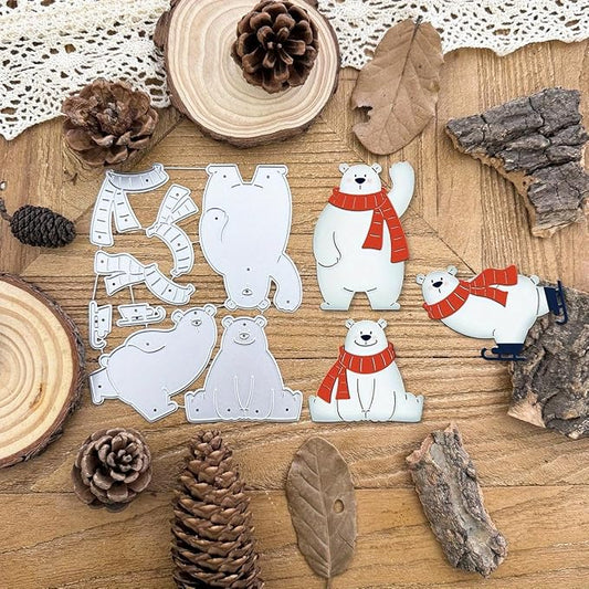 Lapoo Festivals Metal Cutting Die for Scrapbooking - Christmas Cut Stencils for DIY Scrapbook Photo Album Decorative Paper Card, Card Making Supplies, Embossing (Three Polar Bears 4.9 x 4 in)