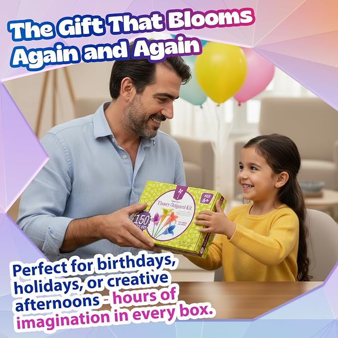 Pinwheel Crafts Flower Origami Kit for Kids Ages 8-12 | 150 Pcs Origami Paper Kit w/Multicolor Folding Papers, Chenille Stems,Buttons and Jewels, Arts and Crafts Paper Book for Kids Ages 6+ | 100 multicolor folding sheets, 20 chenille stems, 30 buttons...
