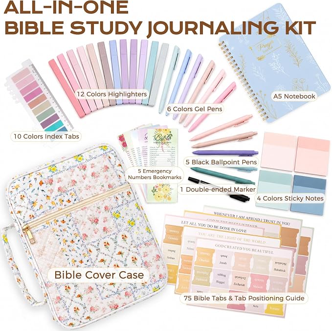 XKDOUS Bible Cover Case for Women Bible Bag Journaling Kit w/Study Supplies