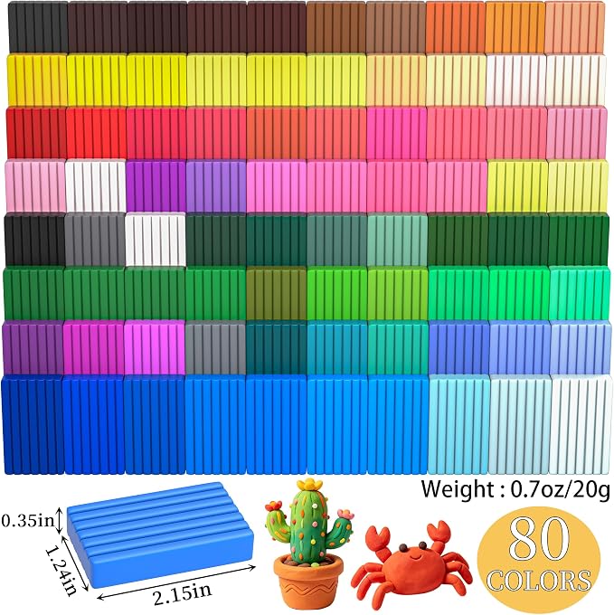 175 Pcs Polymer Clays 80 Bright Colors Oven Bake Clay Non-Sticky Modeling Clay DIY Starter Kit with Sculpting Tool and Accessories for Beginner Artists Jewelry Making Craft Gifts