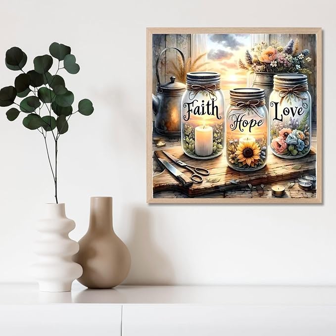 Faith Hope Love Square Diamond Painting Kits - Square Drill Diamond Painting Faith,Hope,Love,Square Diamond Art,DIY Gem Art Kits for Adults and Crafts for Gifts and Home Wall Decor 13.78x13.78 inch