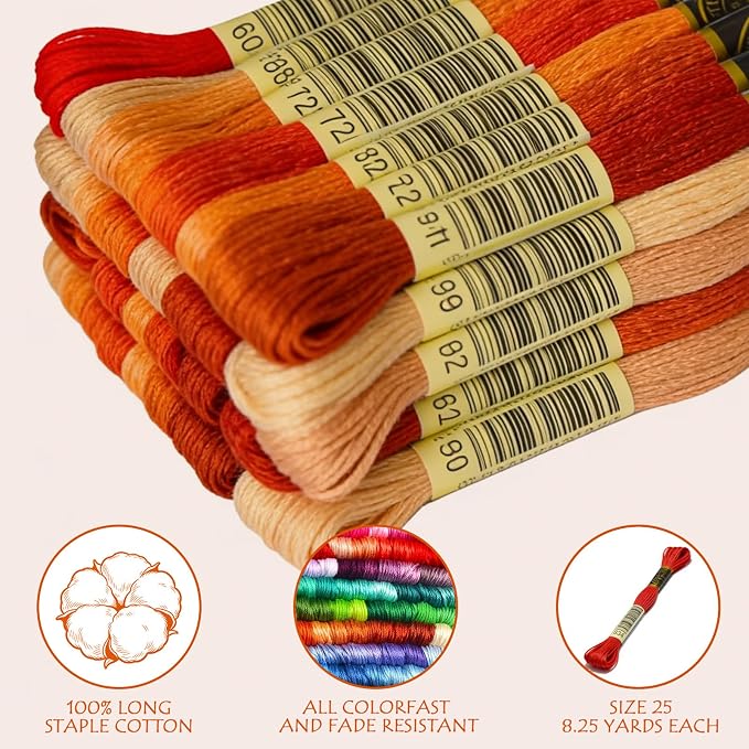 Orange-red Gradient Color Embroidery Floss - Cross Stitch Threads - Friendship Bracelets Floss - Crafts Floss - 14 Skeins Per Pack Embroidery Floss