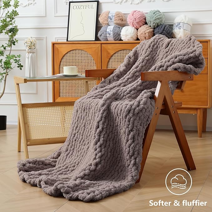 Cozyful Chunky Yarn for Hand Knitting - #10 Chunky Chenille Yarn, Jumbo Big Thick Chunky Yarns for Crocheting, Super Bulky Chunky Knit Blanket Yarns, 8 Skein (22 yds 8 oz Each Skein), Sand