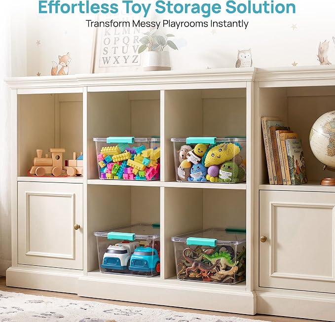 Vtopmart 4 Pack 12 Qt Clear Craft Storage Bins with Lids and Latches | Stackable Plastic Storage Box for Art & Craft Supplies, Paper, Toys, BPA-Free Containers for Organizing