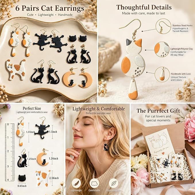 10pcs Cat Polymer Clay Cutters for Earrings, Moon & Cat Molds