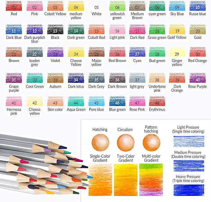 48 Colored Pencils for Adult Coloring Books, Soft Core Art Pencils | Professional Drawing Pencils Set with Sharpener, Art Supplies for Artists, Adult Coloring, Painting, Sketching and Blending