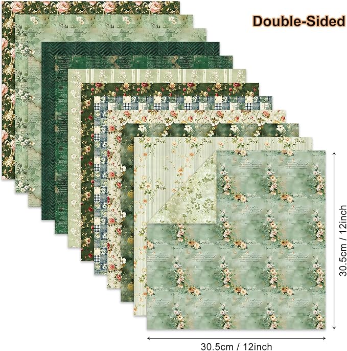 12×12 Boho Scrapbook Paper Vintage Flower Pattern Paper Pad,24 Sheets Double-Sided Bobo Floral Scrapbooking CardStock Papers Pad for Holiday Cardmaking DIY Journaling.