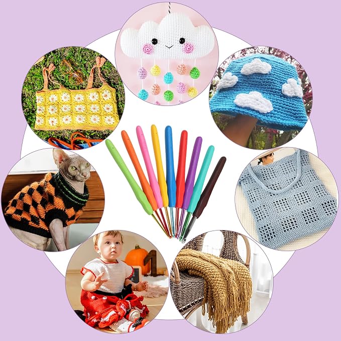 Aeelike Beginner Crochet Kit, Light Purple | 59pcs Crochet Starter Kit for Adults and Kids, Basic Crochet & Knitting Supplies Kit for Beginners, Crochet Kit Storage Bag