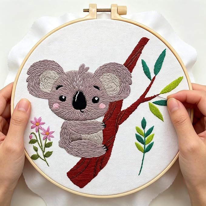 CHIYOSING Embroidery Kit for Beginners Adults,3 Koala Pattern to Learn Over 30 Different Stitches,Includes Step-By-Step Instructions,Sharp Scissors and 2 Exquisite Hairpins and Multiple Accessories.