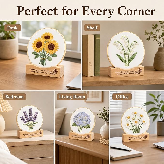 PXIRQ 2-Pack Embroidery Hoop Display Stand – 2‑Tier Grooved Frame Holder Wooden Base for Showcasing Finished Embroidery Art, Cross-Stitch Projects & Needlework, Home Decor & Craft Fairs Accessories