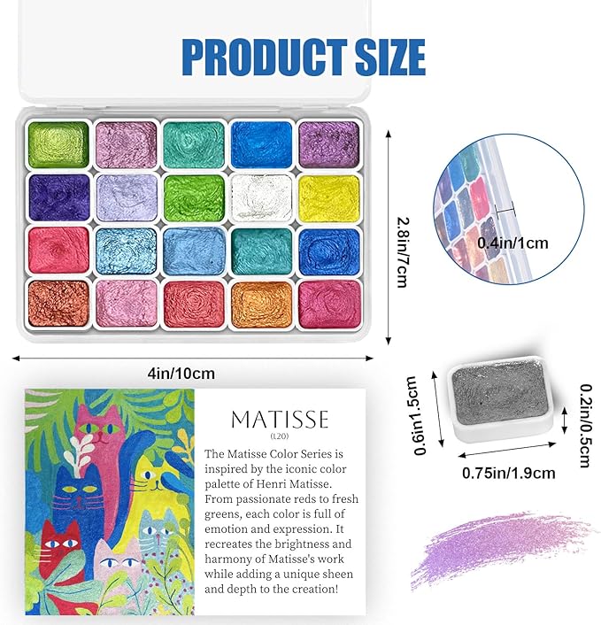 CraftyManor Mini Forestry Shifting Watercolor Painting Set - 40 Color Shifting Watercolor Paints, Shimmer Metallic & Glitter Watercolor Paints, Matisse & DunHuang Style