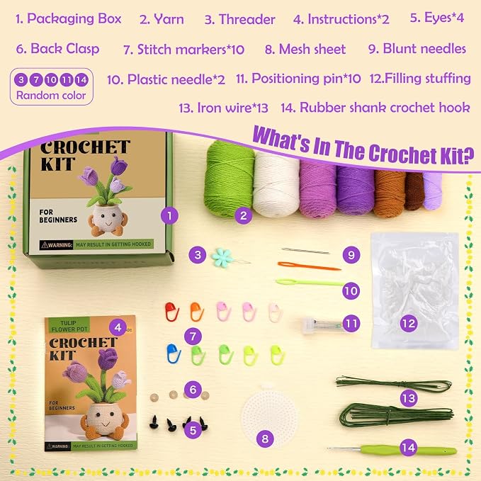 Nitlak Crochet Flower Potted Plant Gift, Positive Emotional Crochet Kit