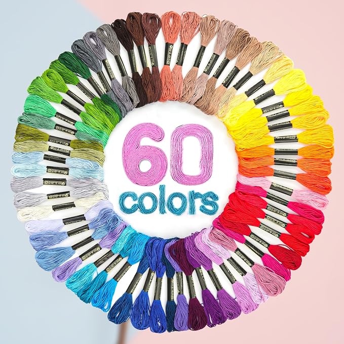 LOVIMAG Embroidery Thread 60pcs Friendship Bracelet String Floss Kit Yarn | Hair Wrap Shirt Lanyard Patterns Crochet Craft Threads Supplies Cross Stitch Sewing Needlepoint Thin Rainbow Beginners