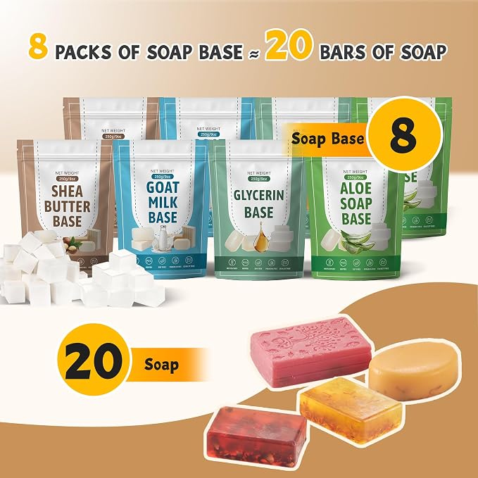 LFISGNN Premium Soap Making Kit with 4 Flavored 4.4 lbs Soap Base | Including Soap Melter, Soap Base (Shea Butter, Glycerin, Aloe, Goat Milk), 4 Essential Oils / Dyes, 5 Soap Molds and Supplies