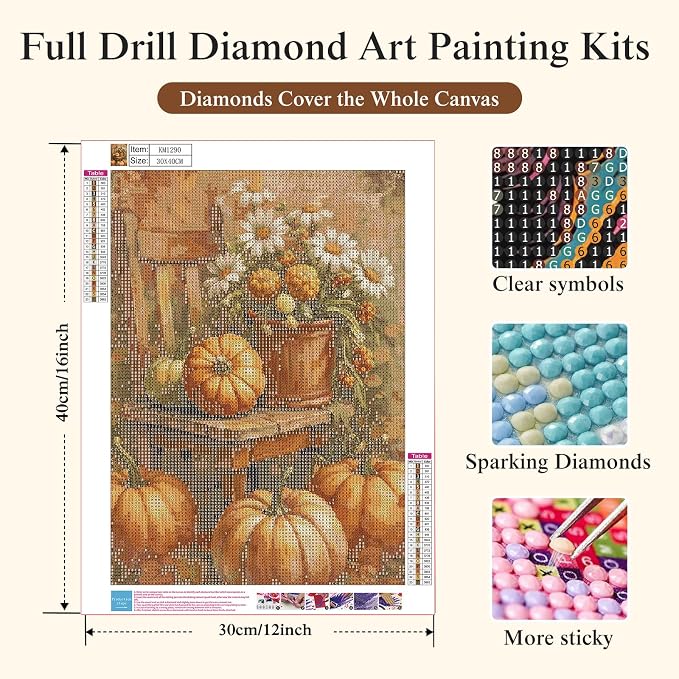Vintage Pumpkin Daisy Diamond Painting Kits for Adults, Autumn Diamond Art