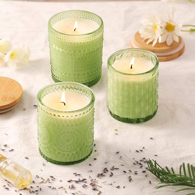 12Pack Green Candle Jars - 3 Styles Candle Jar with Lids for Any Décor