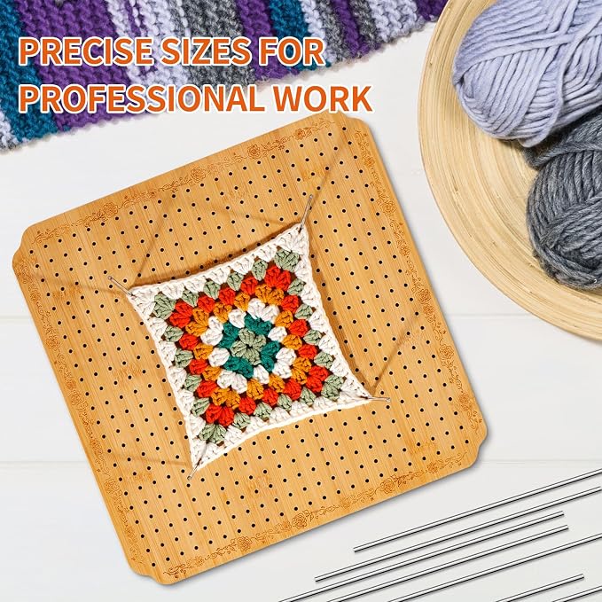 CraftyManor 12.5 in Blocking Boards for Crochet Projects with Rose Pattern, Crochet Blocking Board with Pegs, Granny Square Blocking Board with 20 Stainless Steel Pegs, Bamboo