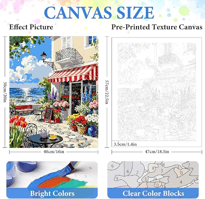 ZRIZQ Paint by Numbers Kit for Adults Beginner Landscapes,City Scape,16x20 | Full set with wooden brushes,rolled canvas,rich paints.Calming activity.Beginner friendly.Just open and paint.
