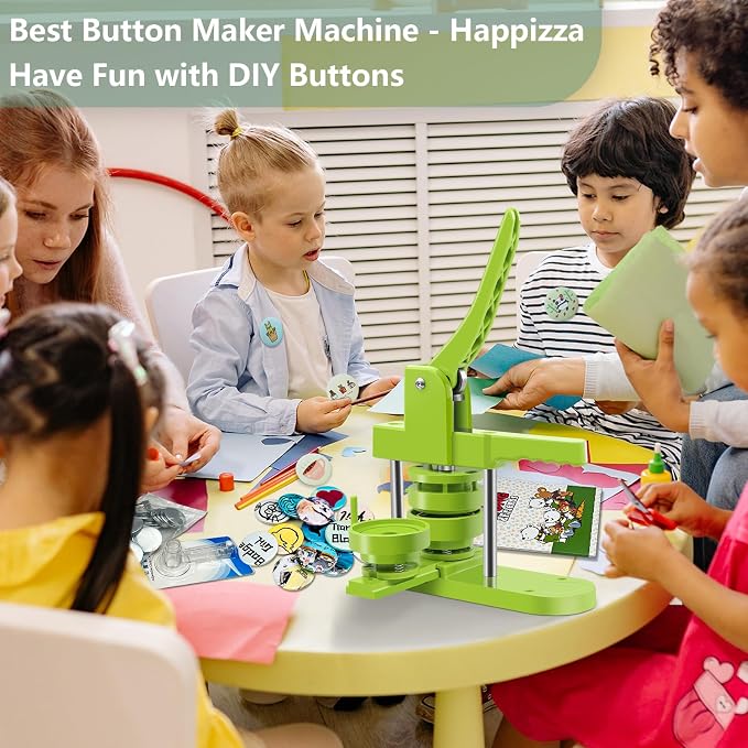Happizza Button Maker Machine Multiple Sizes, Pin Maker Machine 1.25+2.25+3 inch, Interchangeable Button-Models Badge Button Press Machine with 300 Sets 32+58+75mm Button Maker Supplies&Circle Cutter