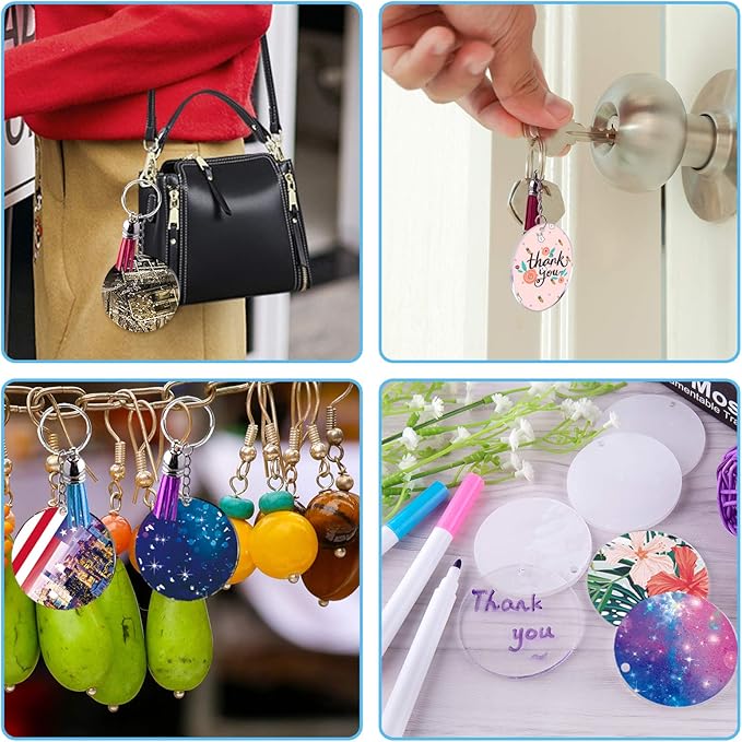 Duufin 108 Pieces Acrylic Keychain Blanks 2 Inch Round with Key Chain Rings