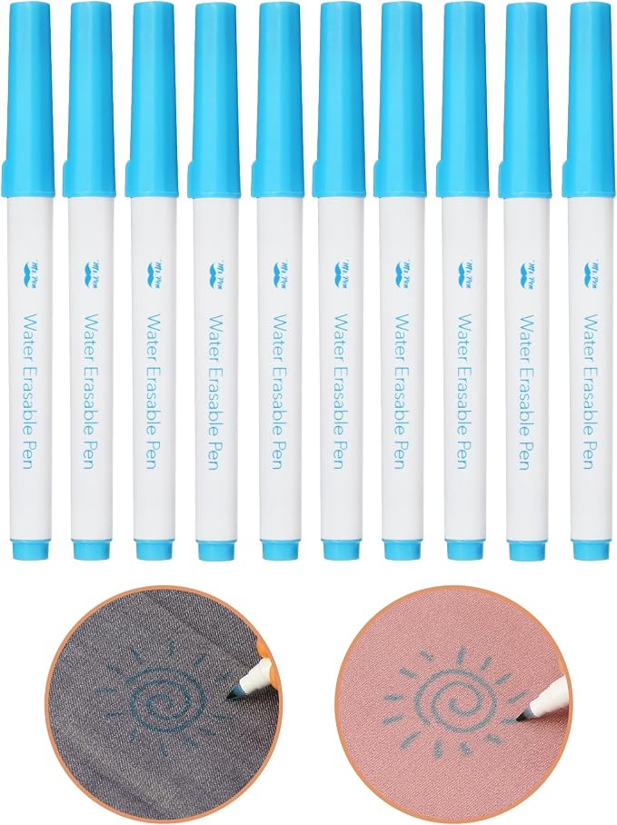 Mr. Pen- Washable Fabric Markers for Sewing, 10 Pack, Blue, Erasable | Water Soluble Embroidery Pen, Bulk Fabric Marking Pens for Sewing