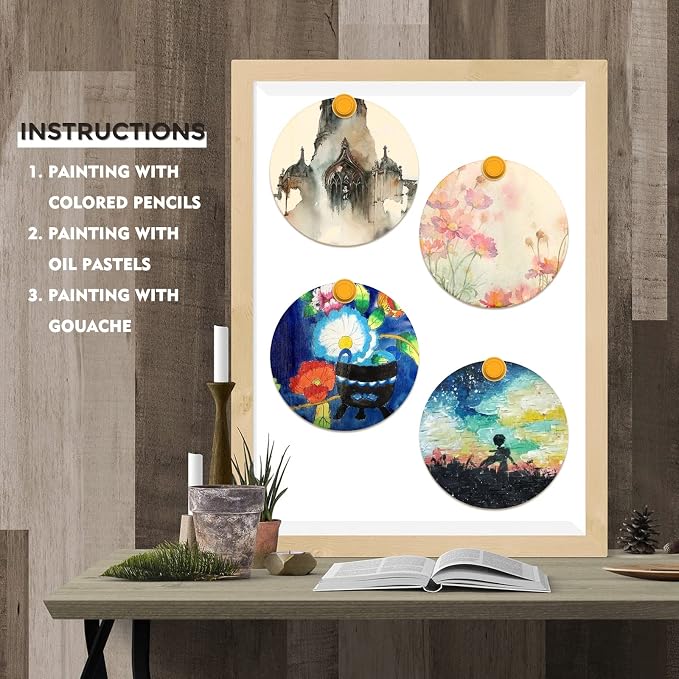 FSWCCK 100 PCS 4 Inch Wood Circles for Crafts – Round Blank Discs with Holes, Unfinished Wooden Cutouts for DIY, Painting, Staining, Coasters,Laser Engraving Sign Blanks, Ornament (4inch-100 Pack)