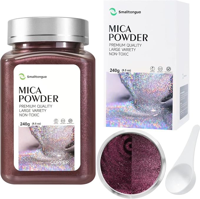 Mica Powder, Copper, 240g with Scoop, Complies with ASTM D-4236 | For Epoxy Resin, Soap, Bath Bomb, Candle| Safety Material| Odorless| Brilliant Colors