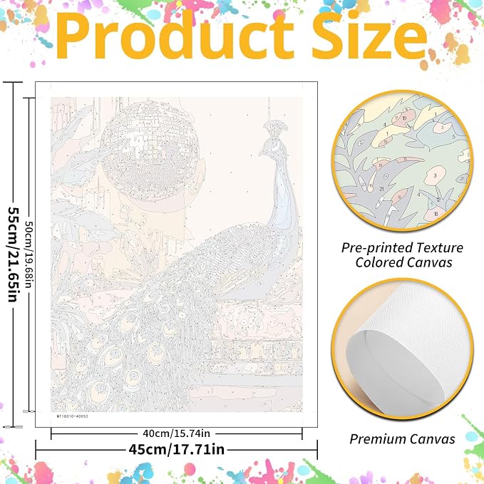 Mandun Peacock Paint by Numbers Kit for Adults, 16x20 inch | DIY Painting Kits Crafts for Adults, Relieve Stress, Gift, Home Wall Decor