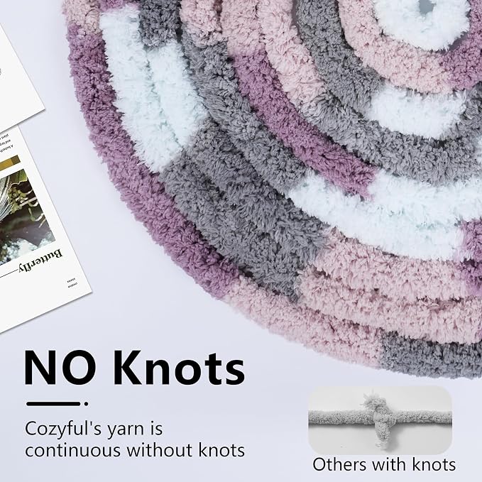 Cozyful Chunky Yarn for Hand Knitting - #10 Chunky Chenille Blanket Yarn, Jumbo Big Thick Chunky Yarns for Crocheting, Tie Dye Bulky Knit Yarns, 8 Skein (20 yds 8 oz Each Skein), Purple & Grey & Sky